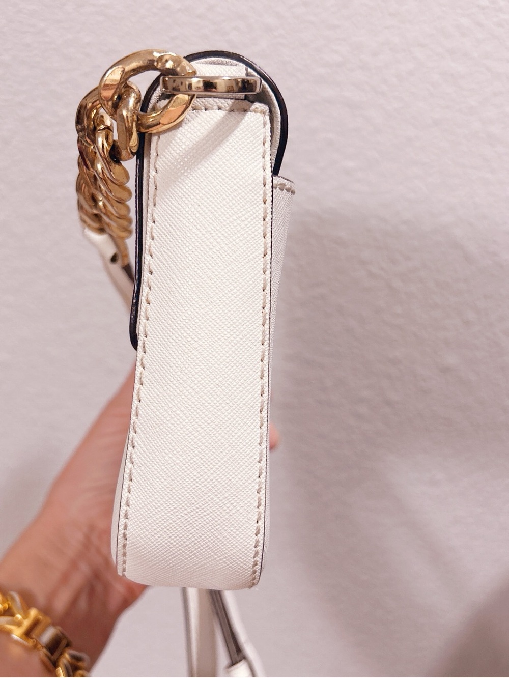 Michael Kors Off White Saffiano Crossbody with Gold MK Hardware Accent - Picture 6 of 7